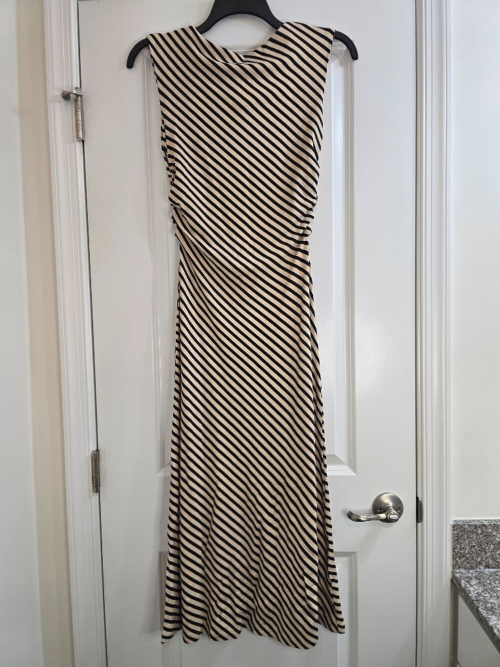 H&M Striped Gathered Bodycon Dress - Light Beige and Black Stripes - Picture 9 of 11